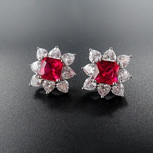 Simple Fashion Jewelry Eco-friendly Copper Silver Plated Princess Square Cut Green Zircon Floral Stud <b>Earrings</b> Women - Product Image 3