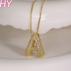 HY Gold Plated <strong>Copper</strong> <strong>Alloy</strong> Initial Necklace Set Letter Pendant Fine Chain <strong>Jewelry</strong> - Product Image 2
