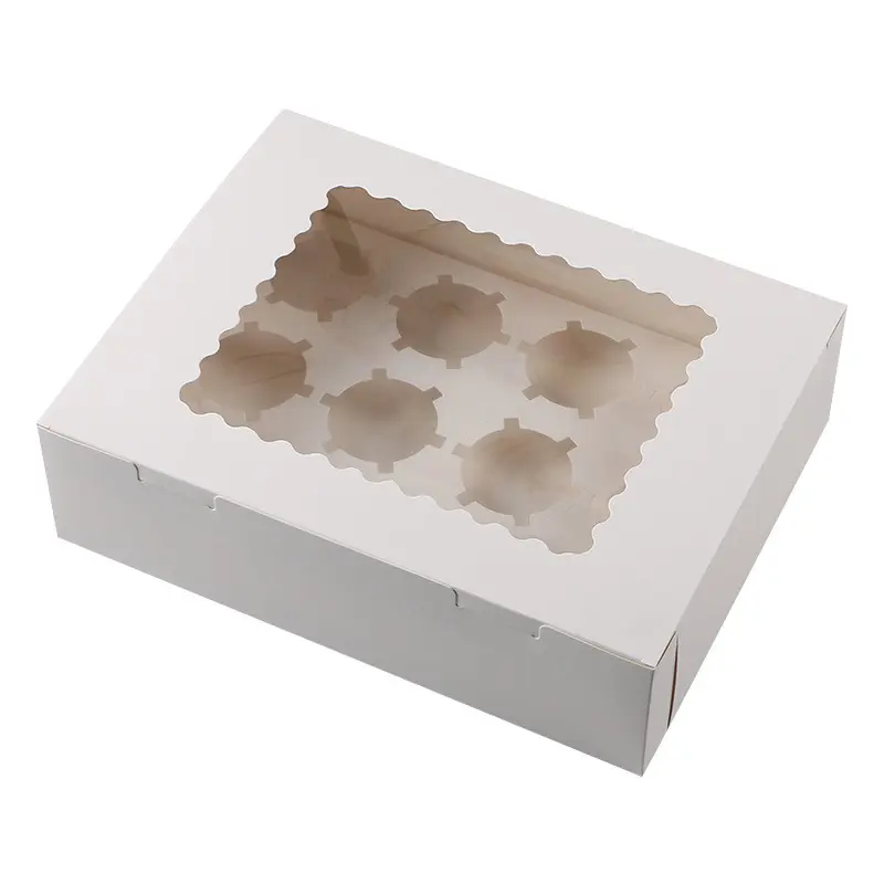 공장 직매 12 곡물 컵 케이크 상자 둥근 구멍 머핀 상자 굽기 생과자 신랄한 상자 창 투명한 반점