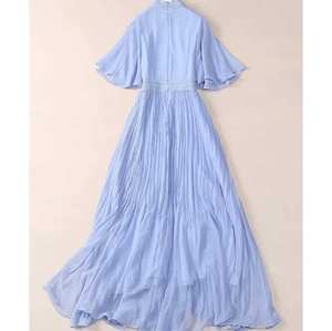 Abito lungo in Chiffon fatto a mano nuovo 2025 personalizzato abito blu chiaro in tinta unita abiti da sera piegati per musulmani - Product Image 2