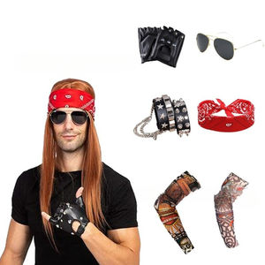 Conjunto de pulsera Punk de <span class=keywords><strong>disfraz</strong></span> de Peluca de Rock <span class=keywords><strong>Hippie</strong></span> europeo y americano, accesorios de rendimiento de pelo liso marrón de los años 1950 1960 - Product Image 5