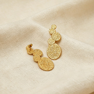 Pendientes Largos de Acero Inoxidable con Textura Martillada, Chapados <span class=keywords><strong>en</strong></span> Oro de 18K, Resistentes al Agua, Diseño <span class=keywords><strong>Irregular</strong></span>, Joyería Ganku - Product Image 4
