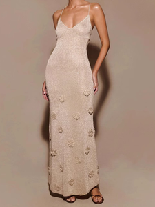 Nuovo Abito Estivo <span class=keywords><strong>da</strong></span> <span class=keywords><strong>Donna</strong></span> in Maglia, Stile Europeo e Americano, Monocolore con Scollo a V, Vestito Lungo Aderente - Product Image 3