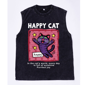 Chaleco Retro Lavado Oversize para Hombre con Estampado de Gato y Rayas, Suave, Sin Mangas, para Uso Diario, Stock Mayorista Local de EE. UU. - Product Image 5