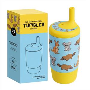 Vaso Infantil de Acero Inoxidable Everich ODM, Libre de BPA, con Estampado de Canguro y Koala, Tapa con Pajita Antiderrames para Viajes y Guardería - Product Image 1