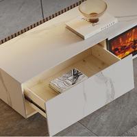 Mueble de TV con Chimenea Electrónica de Llama Simulada LED de Estilo Moderno, con Suelo de Piedra Sinterizada para Sala de Estar y Hotel