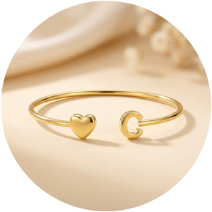 Handmade Style Gold Heart and Moon Cuff <b>Bracelet</b> Open Adjustable Minimalist <b>Boho</b> Fashion Jewelry for Women Wholesale Gift - Product Image 3
