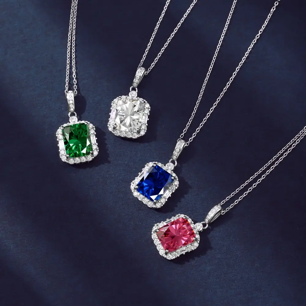 Dylam Women Luxury Fine Jewelry 925 Sterling Silber Rhodiniertes Baguette 5A Zirkonia Elegante Halo Anhänger Halsketten
