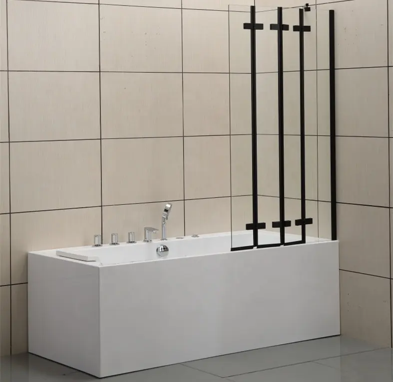 Porte de baignoire en verre trempé, noir, sans cadre, lot de 3 tendeurs de baignoire-douche, baignoire et douche