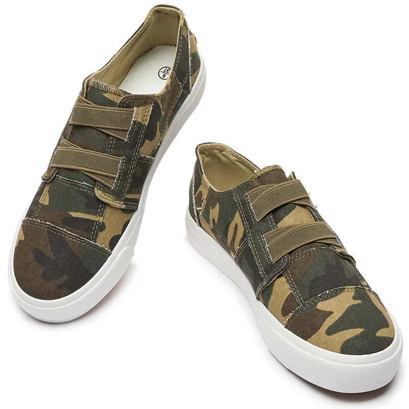 High Quality Elastic Band Green Camouflage Canvas Shoes Low Top Rubber Sole Canvas Shoes