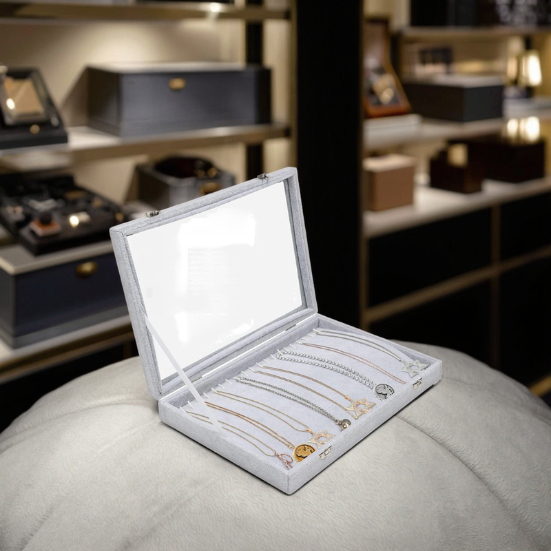 Velvet Grey Jewelry Tray With 20