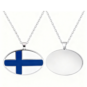 Collar con Colgante de Esmalte con la Bandera de Finlandia y <span class=keywords><strong>Mapa</strong></span> del País, Chapado en Oro y Plata, Joyería de Orgullo Nacional Nórdico - Product Image 2