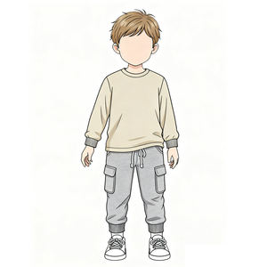 Ensemble de survêtement décontracté pour garçons 2025, haut à manches longues avec poignets côtelés, <span class=keywords><strong>pantalon</strong></span> <span class=keywords><strong>cargo</strong></span> avec cordon de serrage à la taille et poches, <span class=keywords><strong>beige</strong></span> et gris - Product Image 5