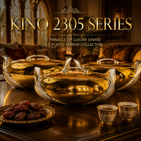 Ensemble de casseroles isothermes Royal entièrement plaqué or, 3 pièces, 2,5 L, 3 L, 3,5 L, pot de service orné en acier inoxydable, pot à fondue pour le banquet du Ramadan
