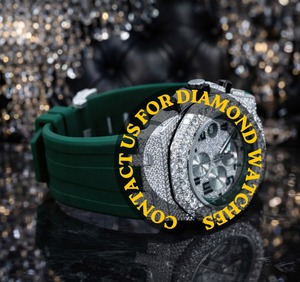Montre en diamant moissanite de qualité supérieure avec bracelet en caoutchouc vert pour les fêtes ou les mariages, disponible pour la vente en gros - Product Image 3