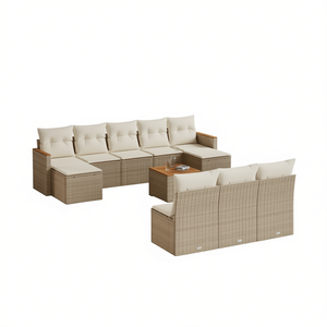 Conjunto de Sofás de Jardín de Ratán Beige, Muebles Modulares para Exteriores, Diseño Contemporáneo Cómodo, Cojines de Espuma de Alta Densidad - Product Image 1