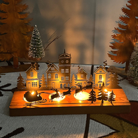 Décorations de table pour fête de Noël et mariage, cadeau, design en métal, base en bois, lumière alimentée par batterie, ornements d'arbre de Noël, noir