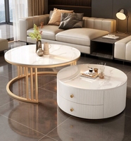 Ensemble de tables basses extensibles en pierre italienne couleur crème, style luxe léger, moderne et minimaliste, pour salon, usage domestique, petite taille