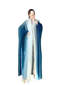 Miyake Plissé Dégradé Cardigan Veste Robe Grande Taille Femme Vêtement Musulman Traditionnel avec Manchette d'Été Chauve-Souris Manteau Abaya - Product Image 4