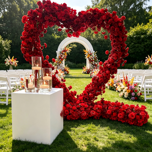 Décoration de Fiançailles et Mariage : Centres de Table en Soie et Plastique avec Roses Rouges, Arches Cœur de 7-8 pieds pour Mariée - Location - Product Image 3