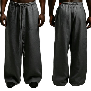 <span class=keywords><strong>Pantaloni</strong></span> Larghi da Uomo <span class=keywords><strong>in</strong></span> Tessuto Pesante Testurizzato, Minimalisti <span class=keywords><strong>con</strong></span> Coulisse, Vestibilità Rilassata, Colore Ecru, Stile Streetwear Urbano - Product Image 6