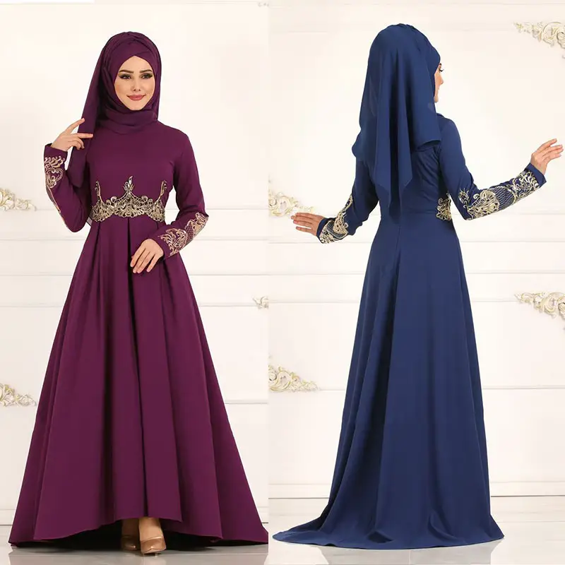 Grosir Baru Muslim bordir pinggang tinggi Slim-Fit etnis panjang temperamen gaun Maxi Dubai gaya jubah