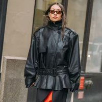 Manteau en peau de mouton pleine fleur de marque de créateur nordique, col en forme de entonnoir, veste de motard à jambes larges avec finition brillante