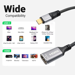 Usb C để HDMI Nam-Nữ 4K/30Hz cáp 10m chuyển đổi tương thích với máy tính xách tay điện thoại thông minh máy tính bảng hỗ trợ 3dhdrearc - Product Image 2