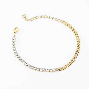 Zogxin Diamond Cuban Chain Necklace Set 18K Gold Plated Stainless Steel For Women Everyday Wear Leisure Jewelry - Product Image 3