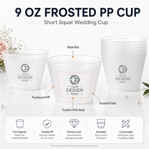 Gobelets jetables en PP givré de 9 oz pour mariage, personnalisables avec monogramme, nom, logo, sans BPA, recyclables, résistants au congélateur, pour boissons froides, pour fêtes - Product Image 3