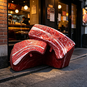 Scultura in Fibra <span class=keywords><strong>di</strong></span> Vetro a Forma <span class=keywords><strong>di</strong></span> Costata <span class=keywords><strong>di</strong></span> Manzo Marmorizzata, Modello Ornamentale a Grandezza Naturale per Esterni - Product Image 4
