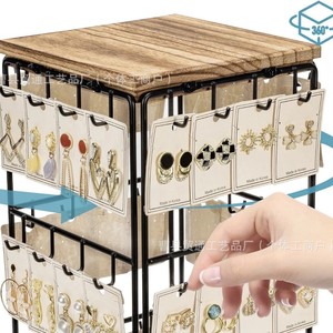Wooden Jewelry Earring <b>Rotating</b> Storage Rack 3 Floors Multi Layer <b>Display</b> <b>Stand</b> For Home Or Store Use - Product Image 4