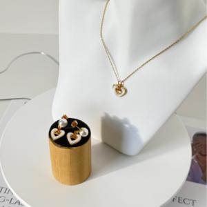 Conjunto de Collar y Pendientes Versátiles de Alta Gama para Mujer, Chapado en Oro, con Corazón, Perla, Cadena de Espina de Serpiente, para Aniversarios, Día de la Madre, con Circonita - Product Image 5