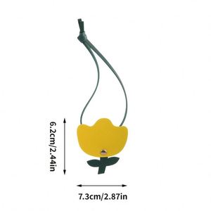 New PU Leather Tulip Long <b>Strap</b> Pendant Yellow and Green Contrast Flower Bag Charm Adjustable <b>Strap</b> Bag Pendant - Product Image 3