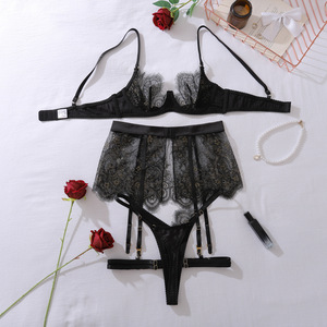 New Fashion See-Through Ultra-thin Embroidery Floral Lingerie Set Sexy <b>Push</b> up Bra and Panty Set - Product Image 6
