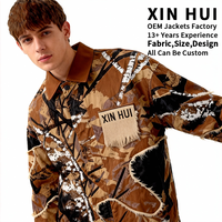 Veste unisexe streetwear en cuir/coton camouflage épais, style workwear, avec franges et effet vieilli, doublure polaire patchwork, personnalisable OEM/ODM