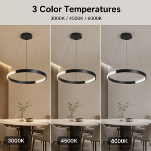 Lustre moderne en métal avec anneau LED, télécommande à intensité variable, tricolore, hauteur réglable pour salle à manger, salon - Product Image 3