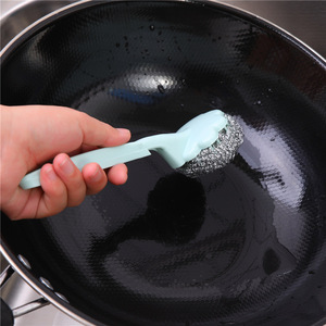 Estropajo de lana de acero de mango largo, cepillo para lavar platos y ollas con forma de flor de ciruelo, estropajo de lana de acero inoxidable para limpieza. - Product Image 3