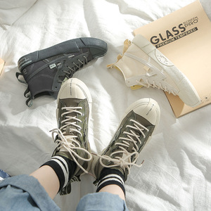 Fashionable High-Cut <strong>Canvas</strong> Walking Shoes <strong>White</strong> Vulcanized Rubber Sole for <strong>Women</strong> - Product Image 6