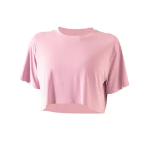 Toptan boş kırpma üst Tee gömlek düz kısa Tshirt özel kırpılmış Fit kadınlar yeni tasarım ODM