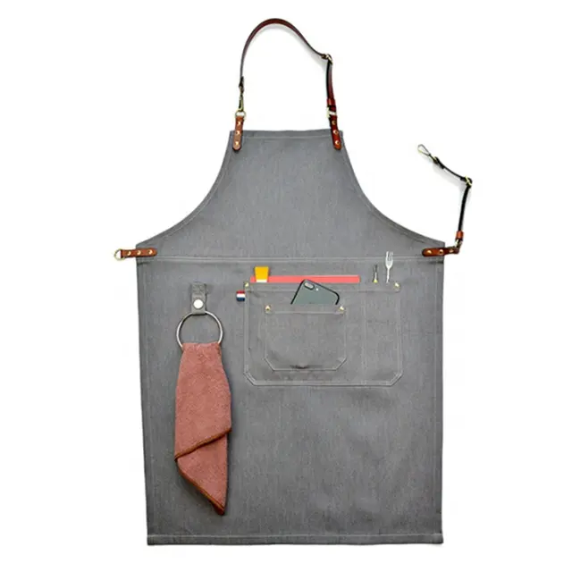 Avental de barbeiro ajustável com bolsos, avental de trabalho com logotipo personalizado à prova d'água e lona em cera