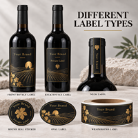 Étiquettes adhésives en papier alimentaire à marque privée, estampage à chaud or, finition mate, pour bouteilles de vin, en rouleau, pour emballage
