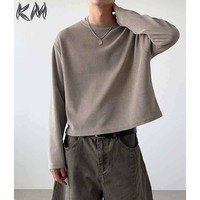 T-shirt thermique à manches longues en maille gaufrée pour hommes, coupe ample et carrée, grammage lourd, personnalisable avec logo – Vente en gros