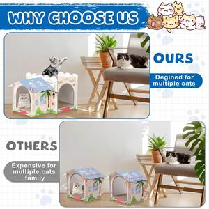 2 Story Cardboard Cat House with Scratcher Pad for Small Kitten Multi Level Durable Cat Condo & Villa for Small <b>Animals</b> - Product Image 5