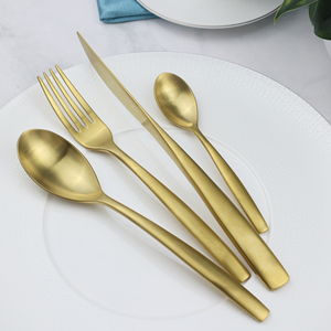 Juego de cuchillos y tenedores de acero inoxidable 304 con mango pesado de lujo dorado <span class=keywords><strong>mate</strong></span> de estilo europeo, <span class=keywords><strong>vajilla</strong></span> para hotel - Product Image 1