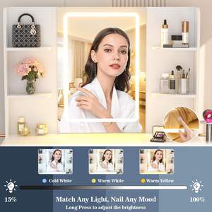 Coiffeuse moderne en bois avec miroir <span class=keywords><strong>et</strong></span> éclairage RGB, 3 tiroirs, station de charge, 3 modes d'éclairage, pour femmes - Product Image 4