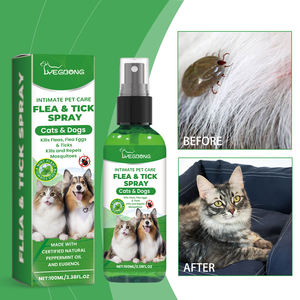 <span class=keywords><strong>Spray</strong></span> anti-puces et <span class=keywords><strong>tiques</strong></span> naturel <span class=keywords><strong>pour</strong></span> animaux de compagnie 100ml Réduit <span class=keywords><strong>les</strong></span> puces, <span class=keywords><strong>les</strong></span> œufs et <span class=keywords><strong>les</strong></span> <span class=keywords><strong>tiques</strong></span> Répulsif contre <span class=keywords><strong>les</strong></span> moustiques Huile de menthe poivrée Source d'eugénol Fournisseur direct d'usine - Product Image 1
