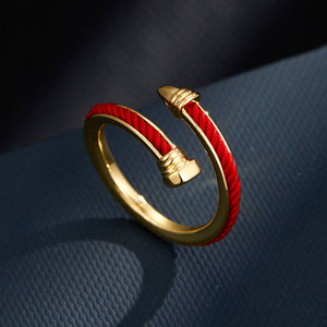 New Year Red <b>String</b> Open Ring <b>Gold</b> Tone Adjustable Index Finger Ring Chinese Style Fashion Jewelry - Product Image 4