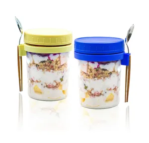 Tarros de cristal de 10 oz y 300ml para la noche, recipiente de avena con tapa y cuchara para el desayuno de cereales, nuevo diseño