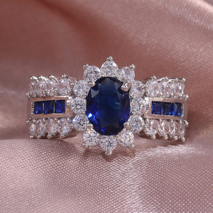 Anillo de Diamantes de Lujo para Mujer con Zafiro Azul Corte Ovalado Color D Natural Estilo Compromiso A018 - Product Image 2